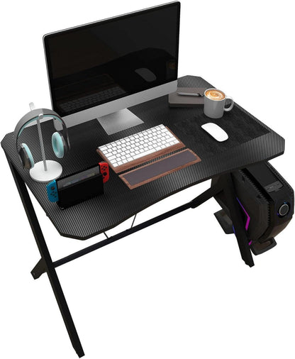 Gaming-Schreibtisch 90CM Kleiner PC-Tisch Karbonfaser-Effekt Schwarz