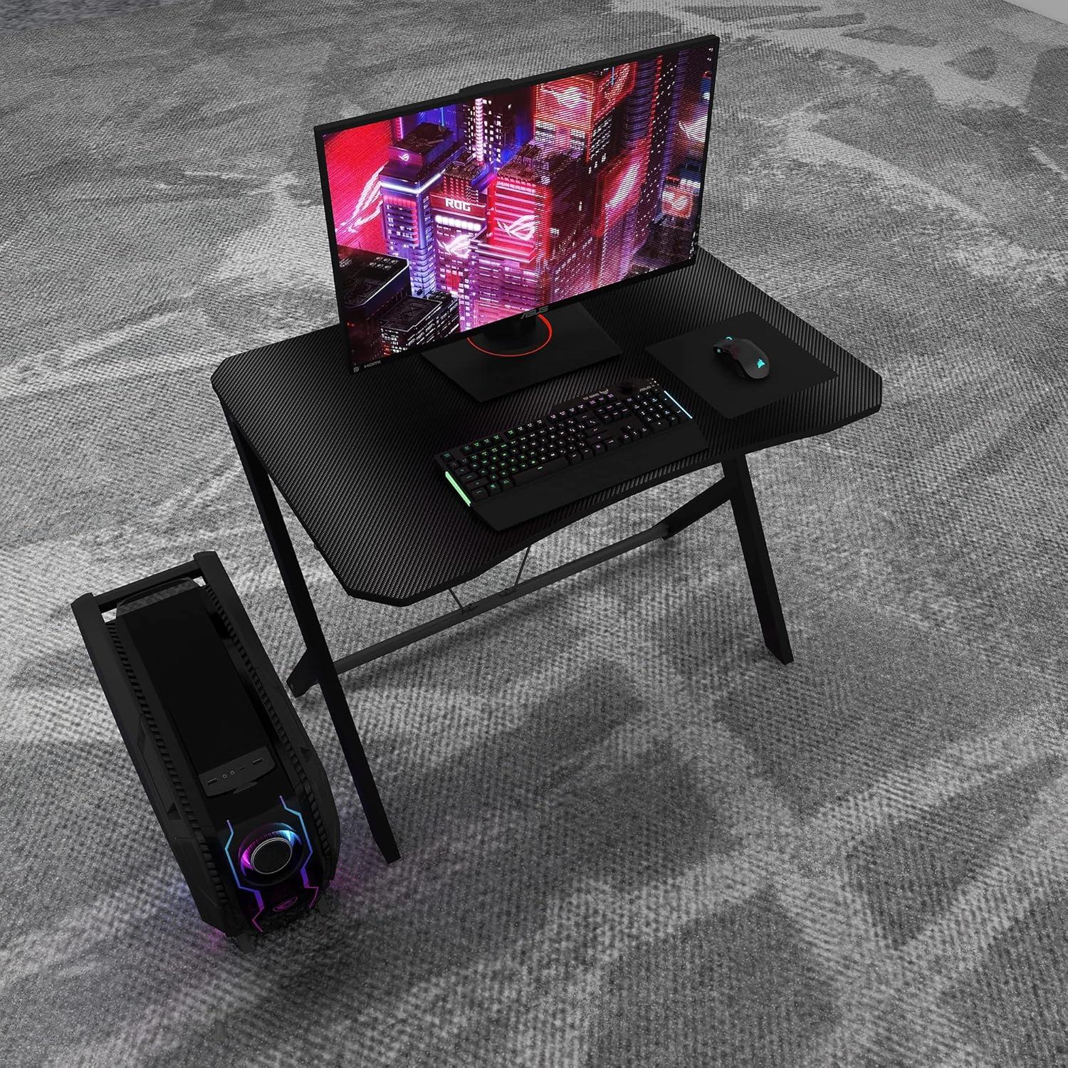 Kleiner Gaming-Schreibtisch 90CM Schwarz Karbonfaser Karbonstahl Ecke