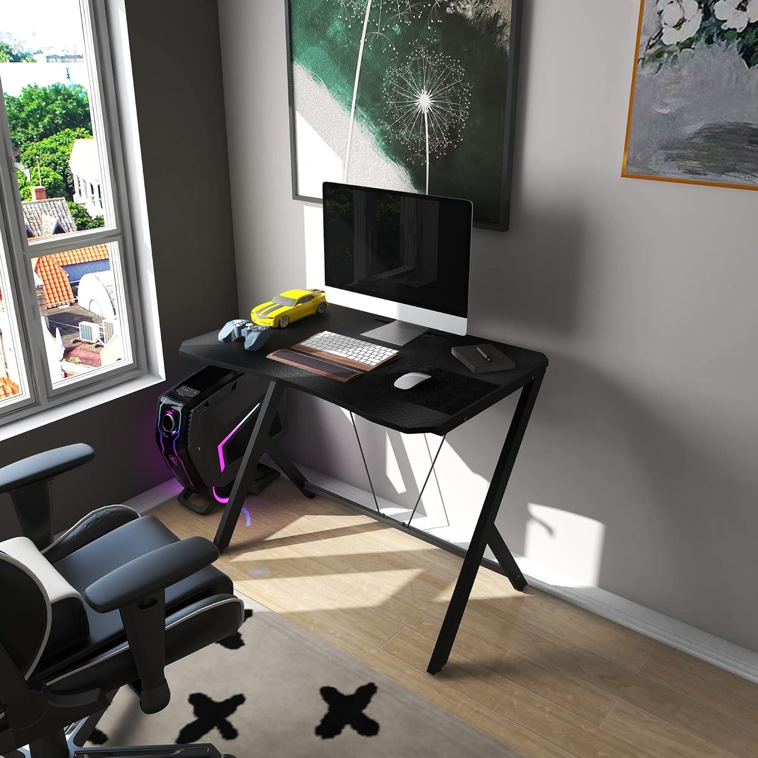 Kleiner Gaming-Schreibtisch 90CM Schwarz Karbonfaser Karbonstahl Ecke