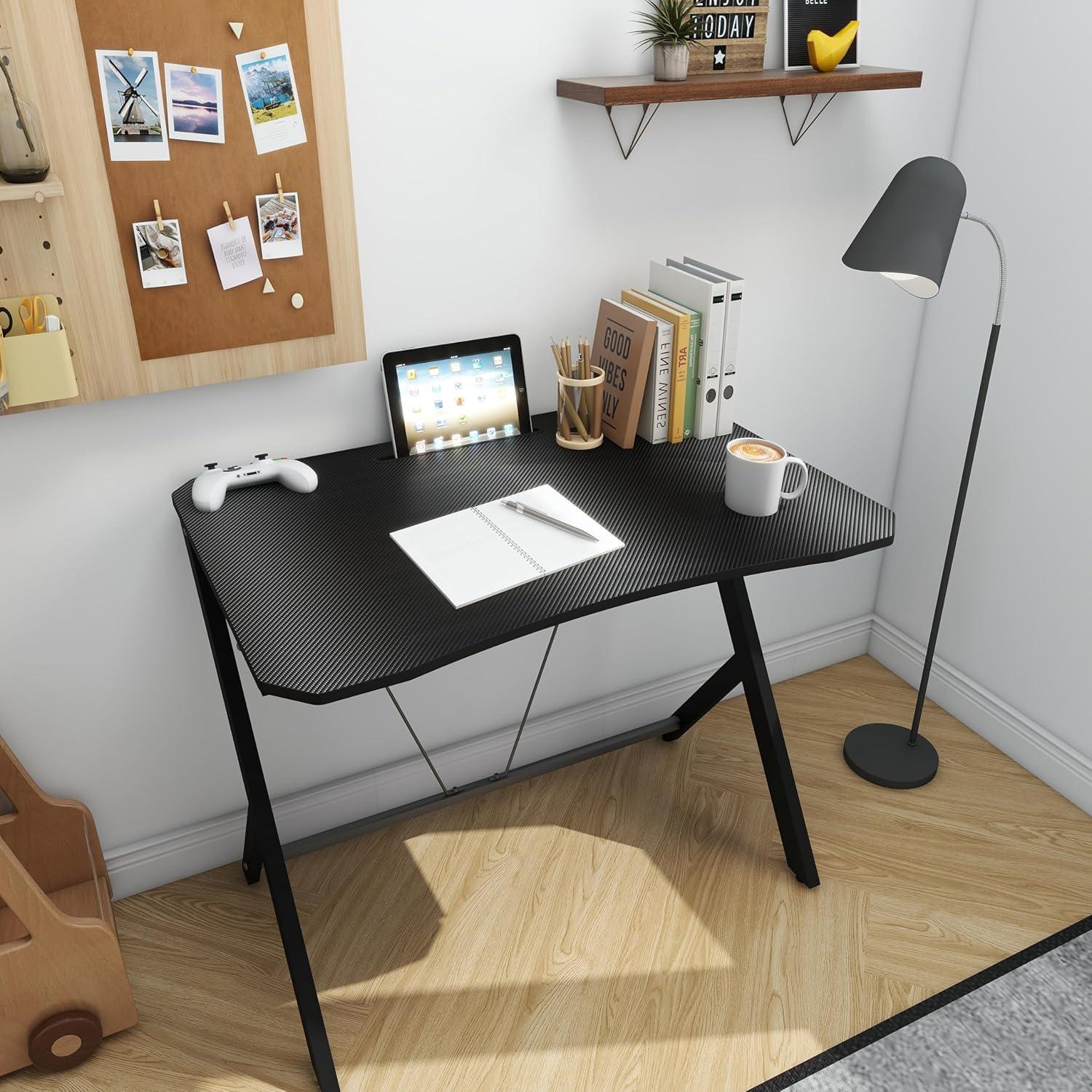 Gaming-Schreibtisch 90CM Kleiner PC-Tisch Karbonfaser-Effekt Schwarz