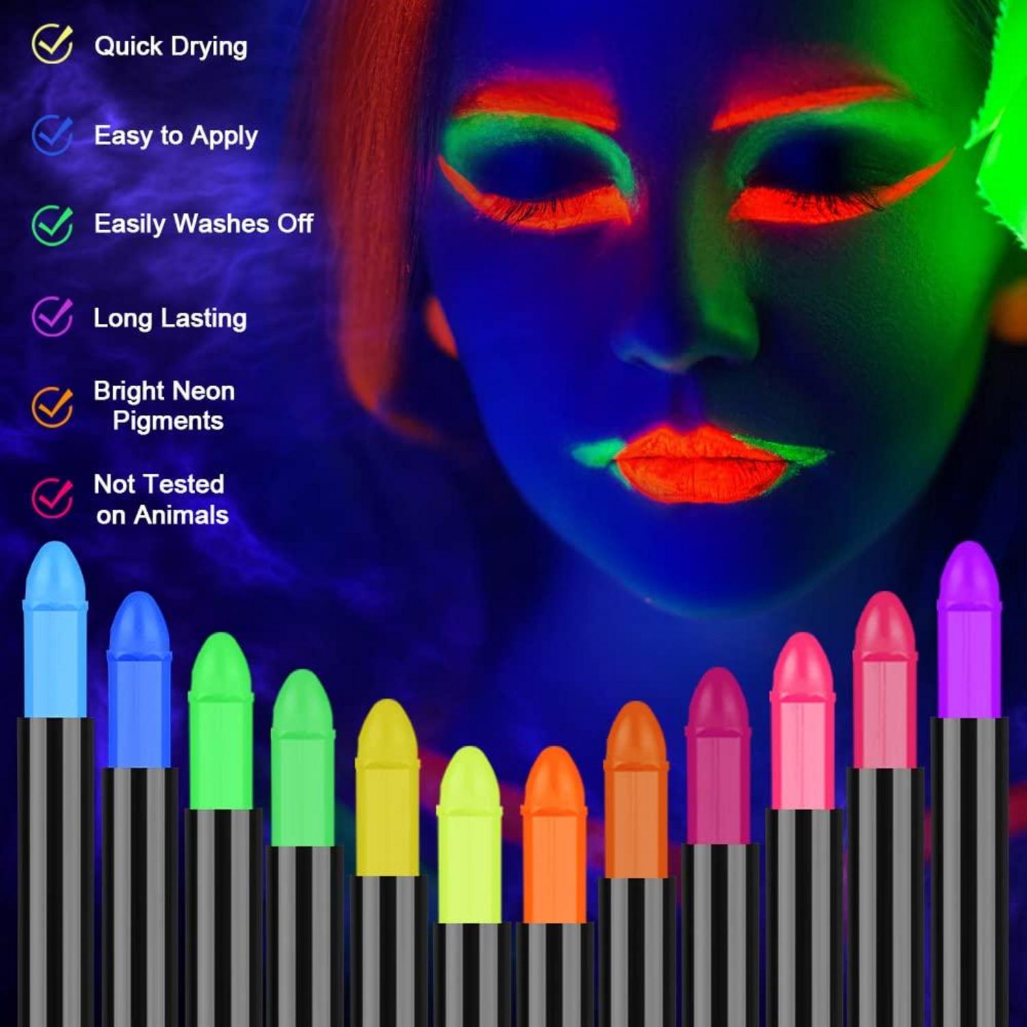 UV Bodypainting Neon Kinderschminke Set 12 Farben Face PaintFasching