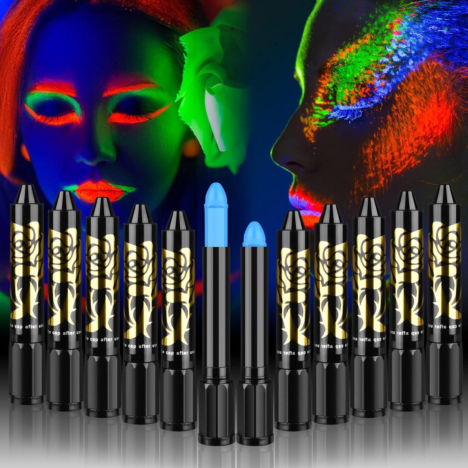UV Bodypainting Neon Kinderschminke Set 12 Farben Halloween Karneval Fasching