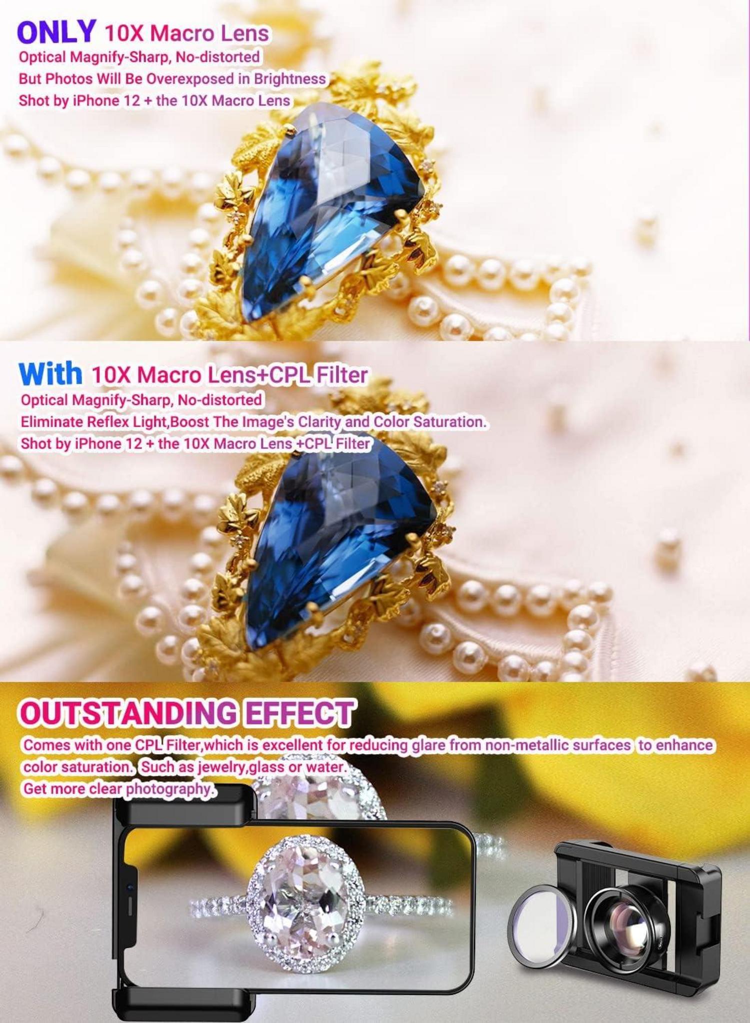 APEXEL Makro-Objektiv für iPhone 100 mm Makrolinse + CPL-Filter