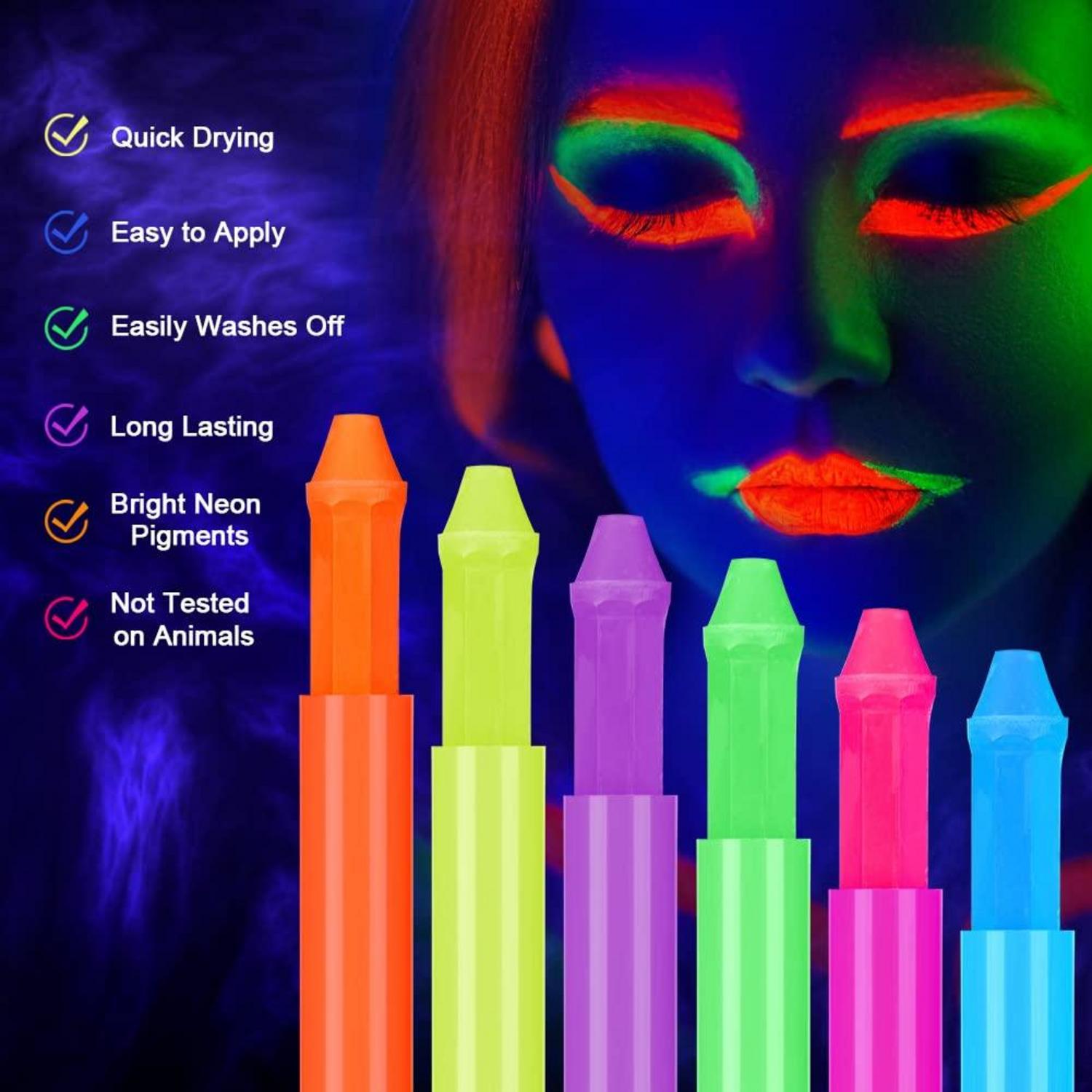 UV Kinderschminke Neon Bodypainting Set 6 Farben, Waschbar Körperfarbe