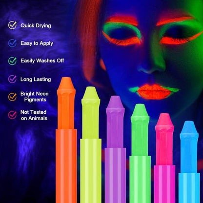 UV Kinderschminke Neon Bodypainting Set 6 Farben, Waschbar Körperfarbe