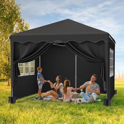 3x3 Faltpavillon Winterfest mit Oxford & Seitenteilen Schwarz