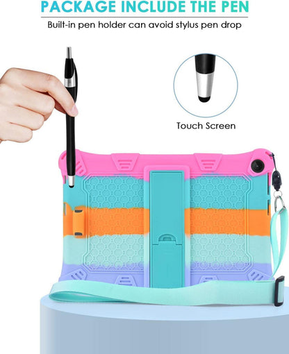 KATUMO Kinder Silikon Hülle für Lenovo Tab M10 3rd Gen 10.1 Zoll 2022 Schutzhülle mit Schultergurt und Stylus Pen