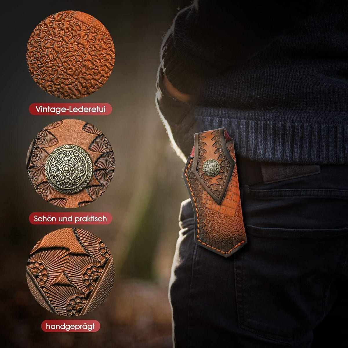 Damast Klappmesser mit Holzgriff – Outdoor Messer für Survival
