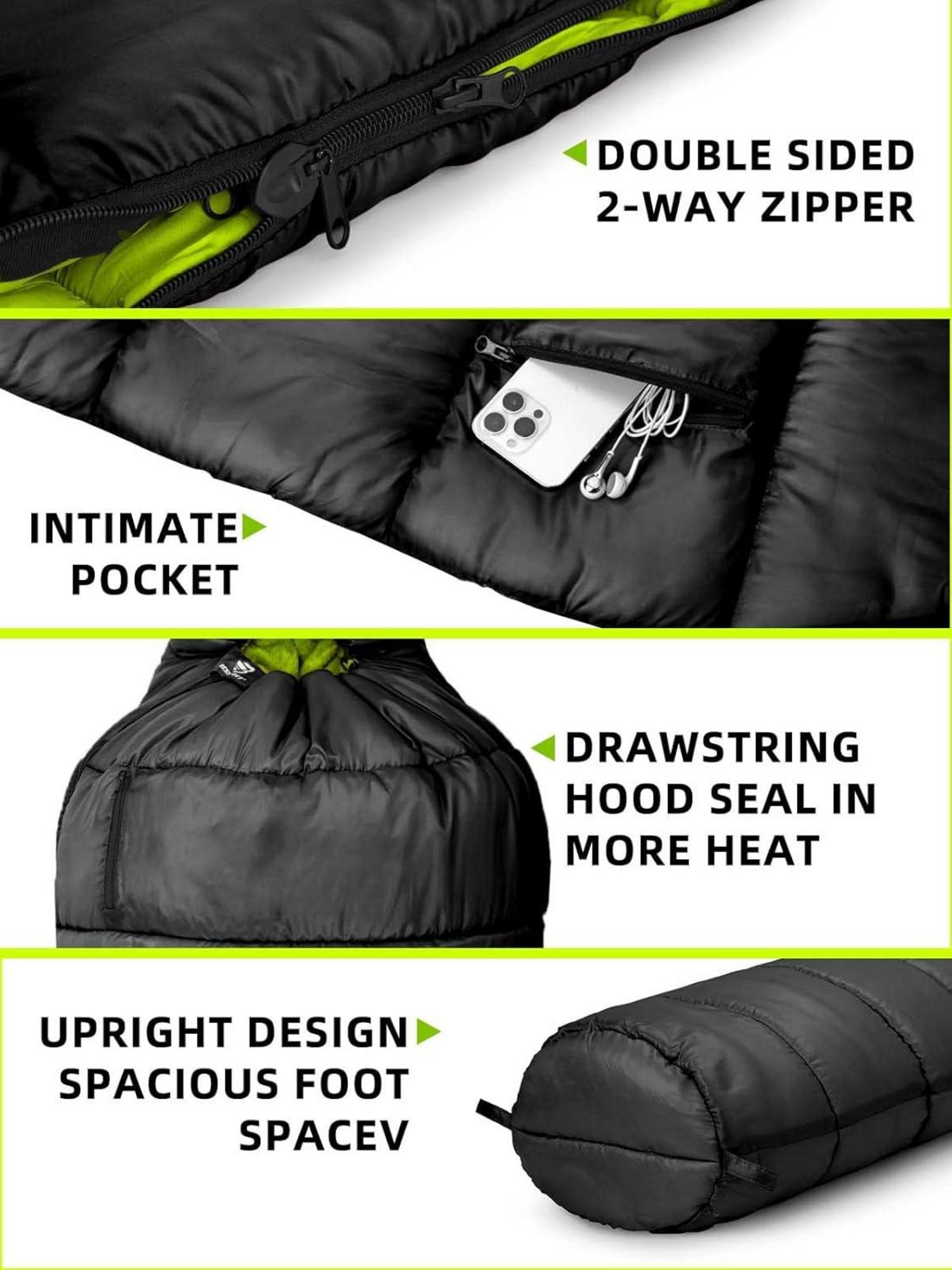 Bessport Mumienschlafsack -10 ℃ - 15 ℃ 4 Jahreszeiten Camping Schwarz