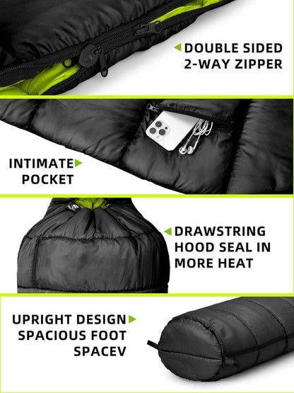 Bessport Mumienschlafsack -10 ℃ - 15 ℃ 4 Jahreszeiten Camping Schwarz