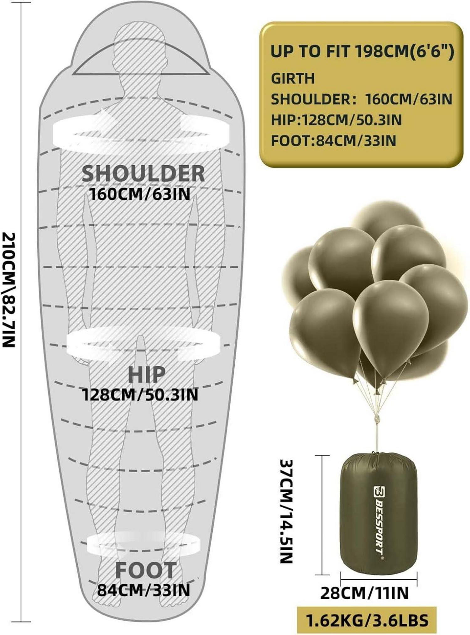Mumienschlafsack -10 ℃ - 15 ℃ 4-Jahreszeiten Winter