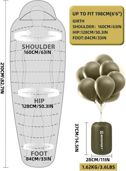 Mumienschlafsack -10 ℃ - 15 ℃ 4-Jahreszeiten Winter