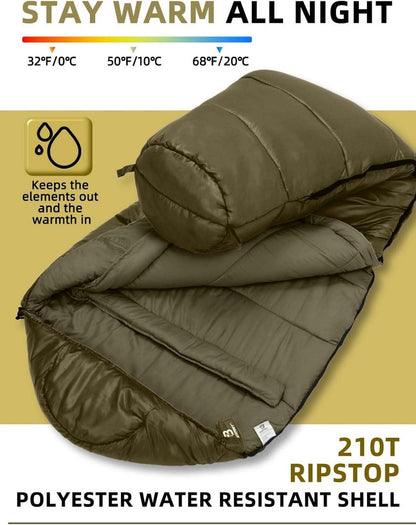 Schlafsack für Wintercamping -10 bis 15℃, Wasserabweisend