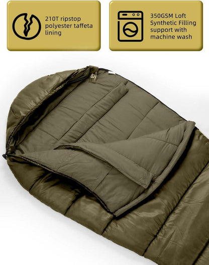 Mumienschlafsack Winter 0-15°C Outdoor Camping Green