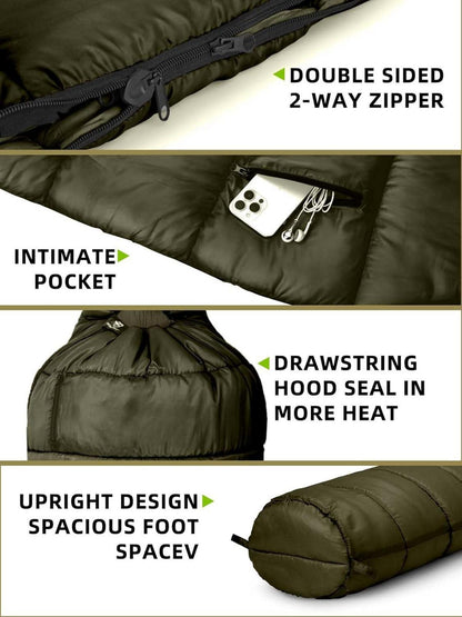 Bessport Mumienschlafsack -10 bis 15 ℃ 4 Jahreszeiten Wasserabweisend Grün