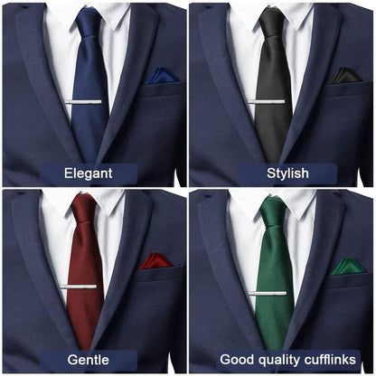 Grünes Krawatten Set mit Einstecktuch und Krawattenklammer