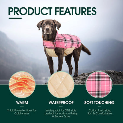 Hundemantel Winter Fleece Wasserdicht Warm Kariert XS Rosa