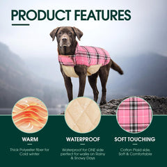 Hundemantel Winter Fleece Wasserdicht Warm Kariert XS Rosa