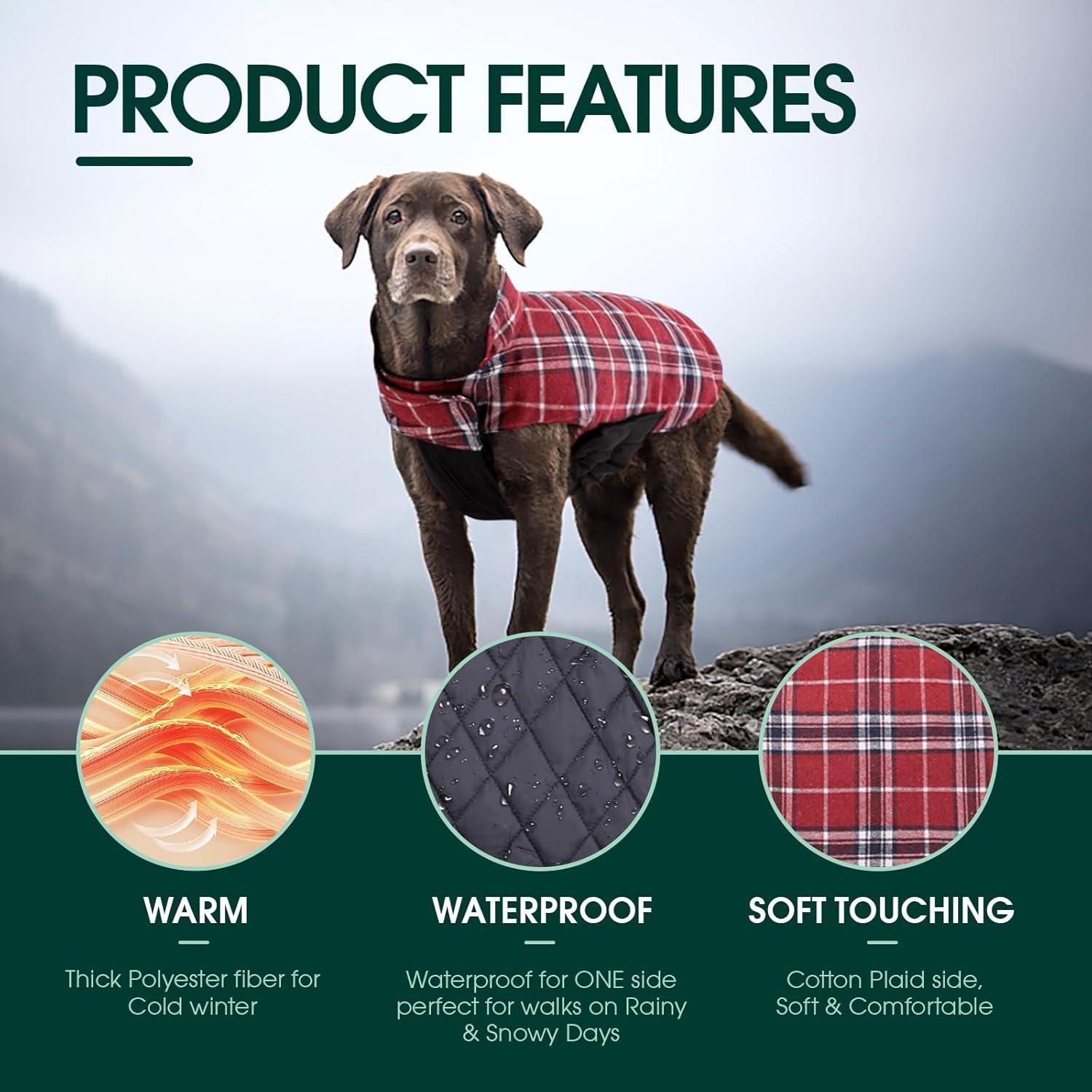 Hundemantel Winter Fleece Wasserdicht Rot Kariert L
