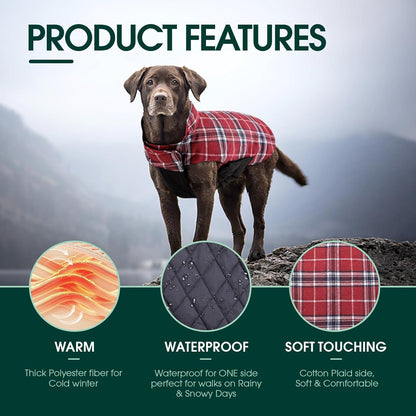 Hundemantel Winter Fleece Wasserdicht Rot Kariert L