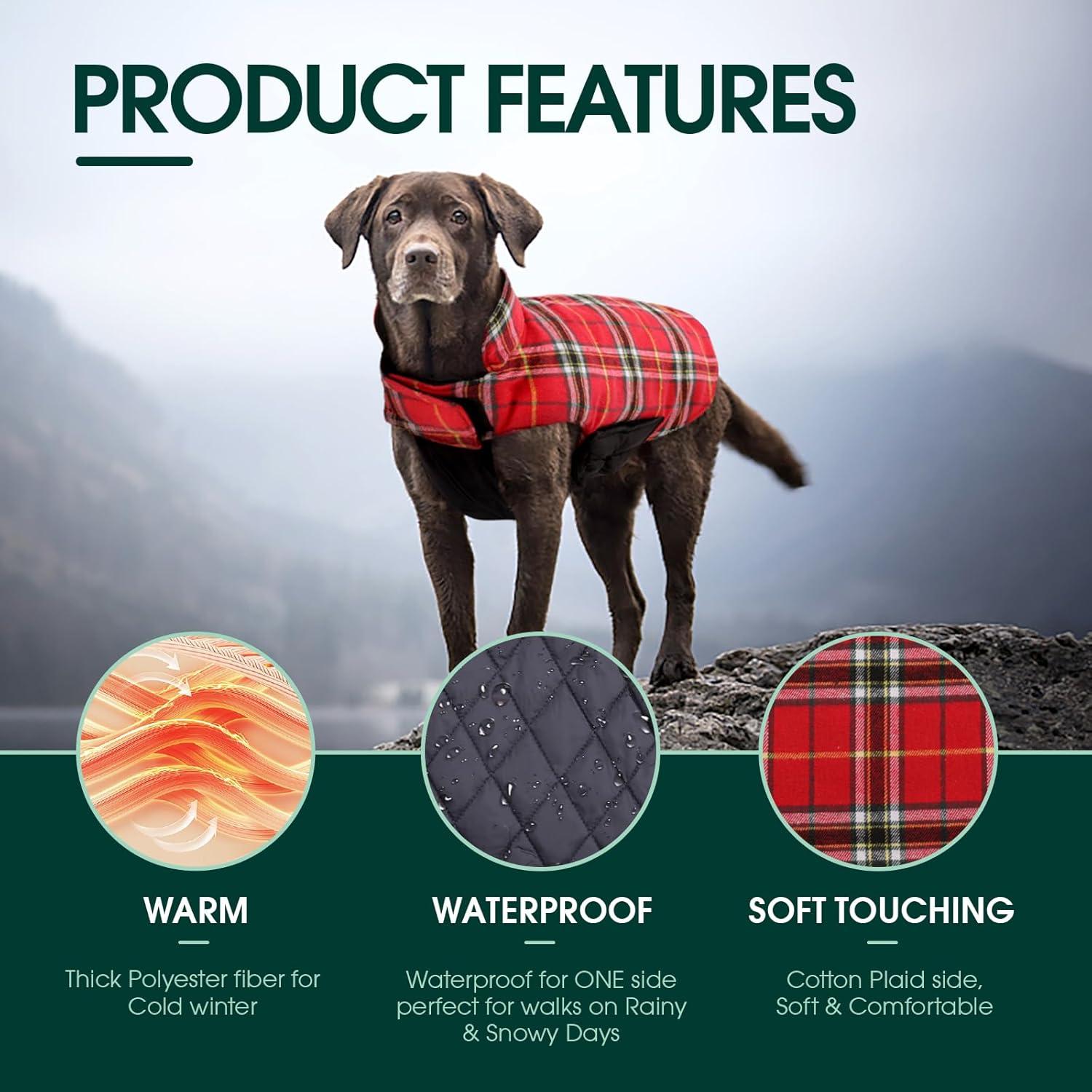 Hundemantel Winter Wasserdicht Warm Kariert XS Hellrot
