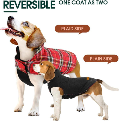 Kuoser Hundemantel Winter Karierte Hundejacke Kleine Hunde Fleece Wasserdicht XS Hellrot