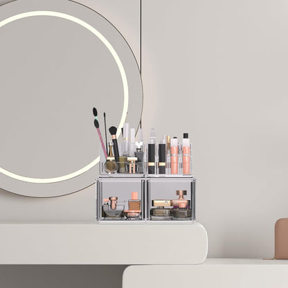 Transparenter Makeup Organizer 2 Lagen Kosmetik Aufbewahrungsbox 2 Schubladen