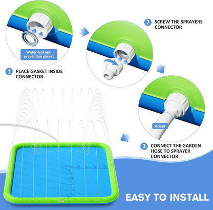 Wasser-Spielmatte Sprinkler Splash Hunde Blau L 150x150cm