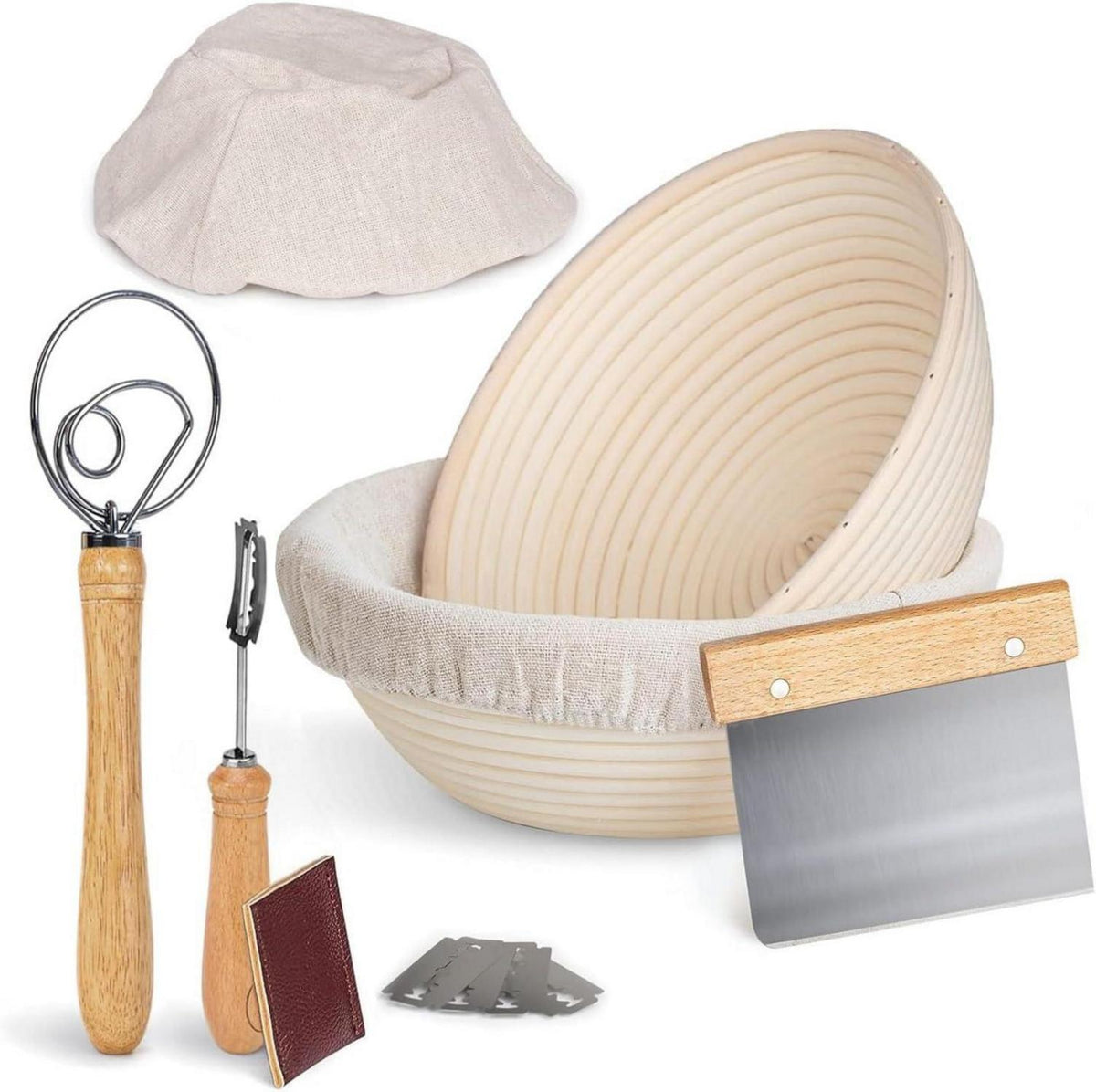 Gärkorb Set aus Peddigrohr zum Brot backen rund 23cm und 25cm