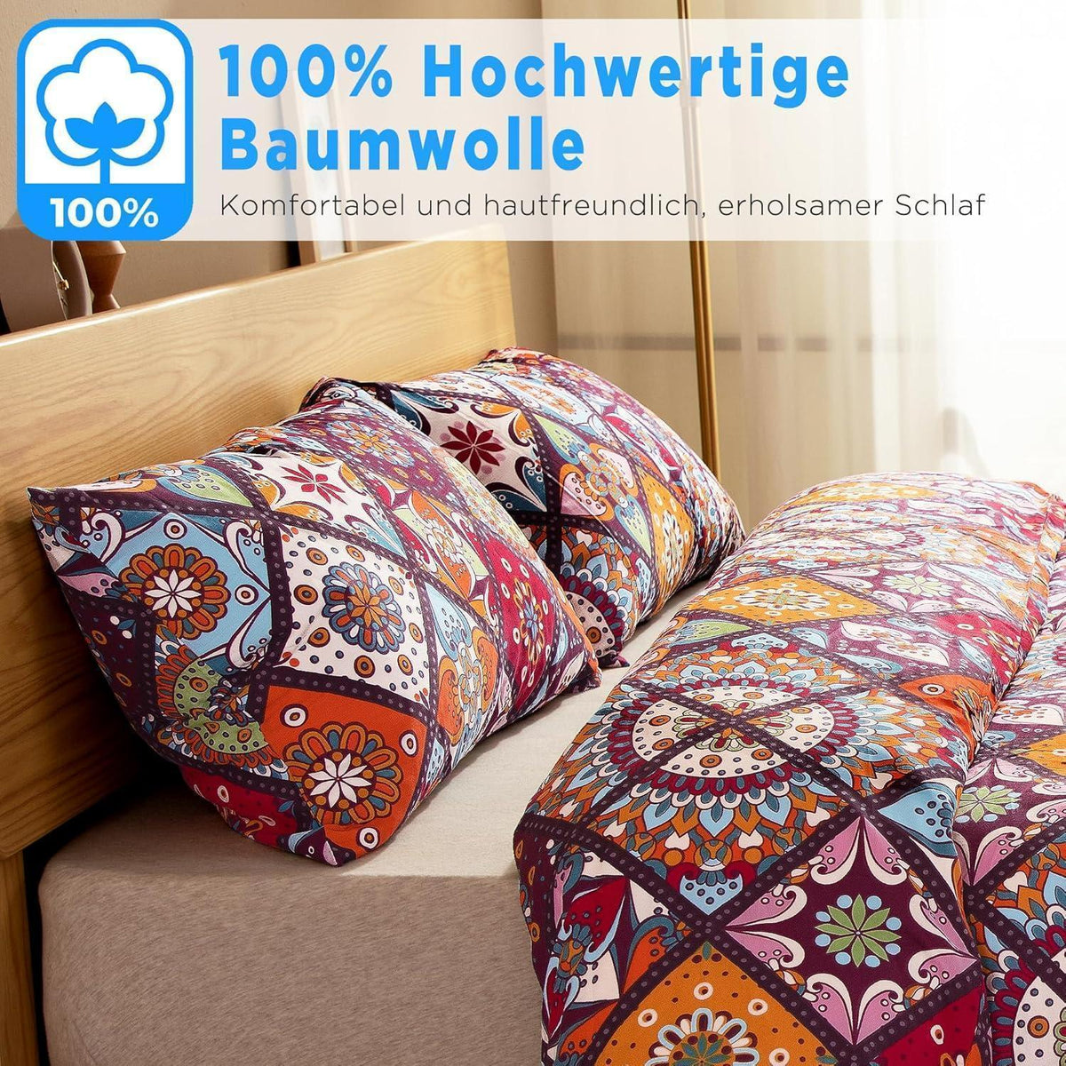 Bettwäsche-Set 200x200 Baumwolle Renforcé, Böhmen Paisley, 3-teilig