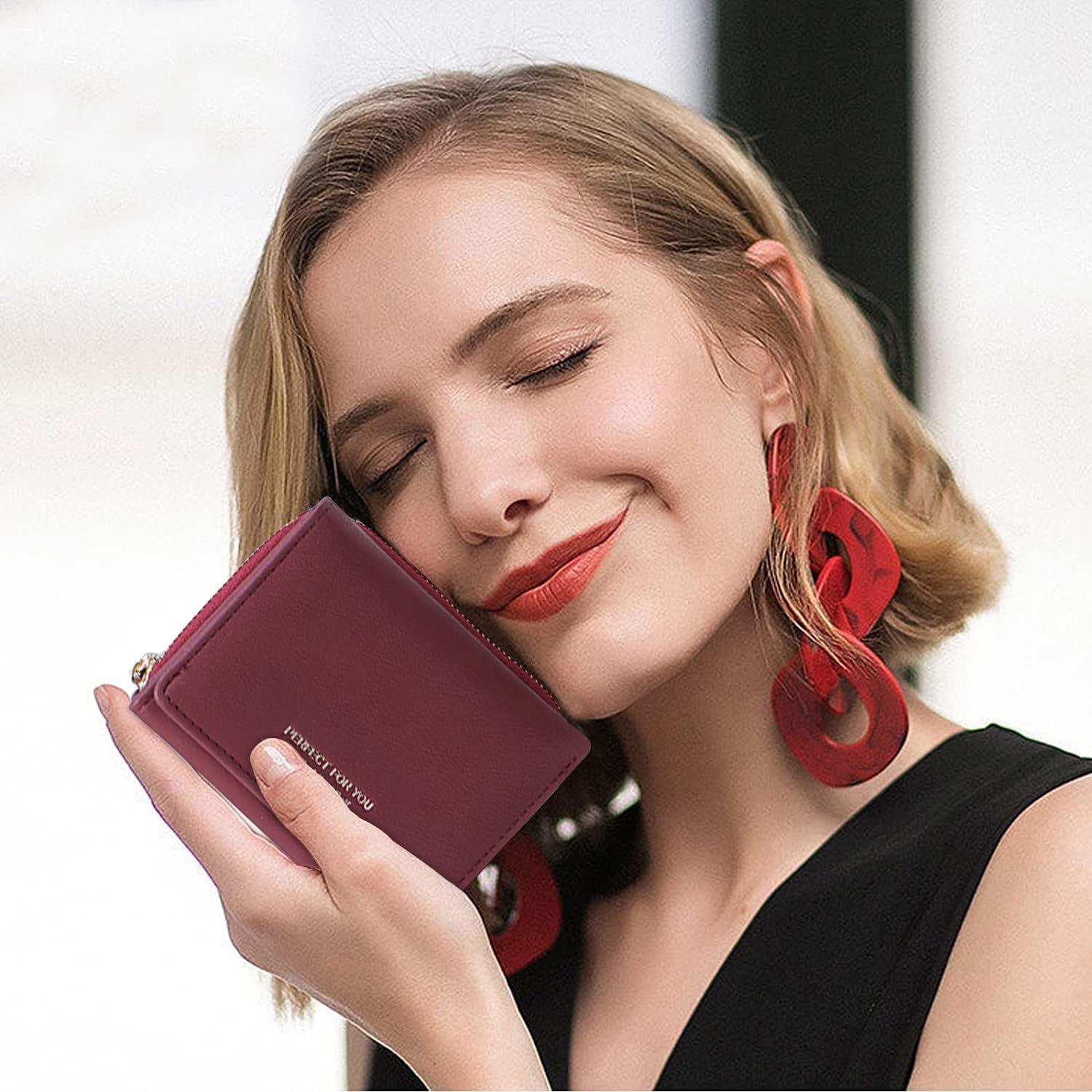 ANYWN Geldbörse Damen klein Weinrot Elegante Geldtasche mit