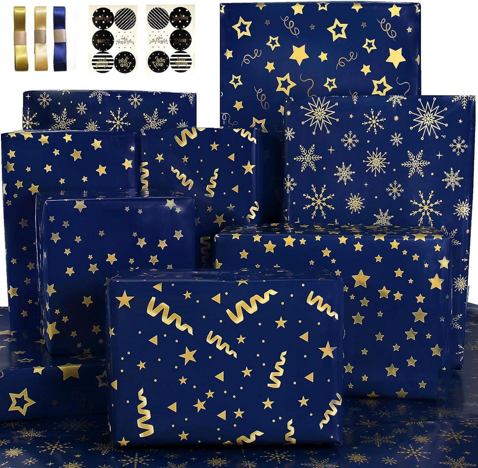 Geburtstag Geschenkpapier Dunkelblau Goldstreifen Jungen Set