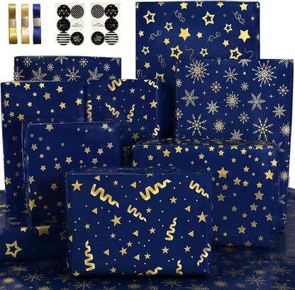 Geburtstag Geschenkpapier Dunkelblau Goldstreifen Jungen Set