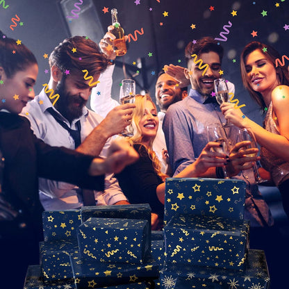 Geschenkpapier Dunkelblau Gold Streifen Junge Männer Set