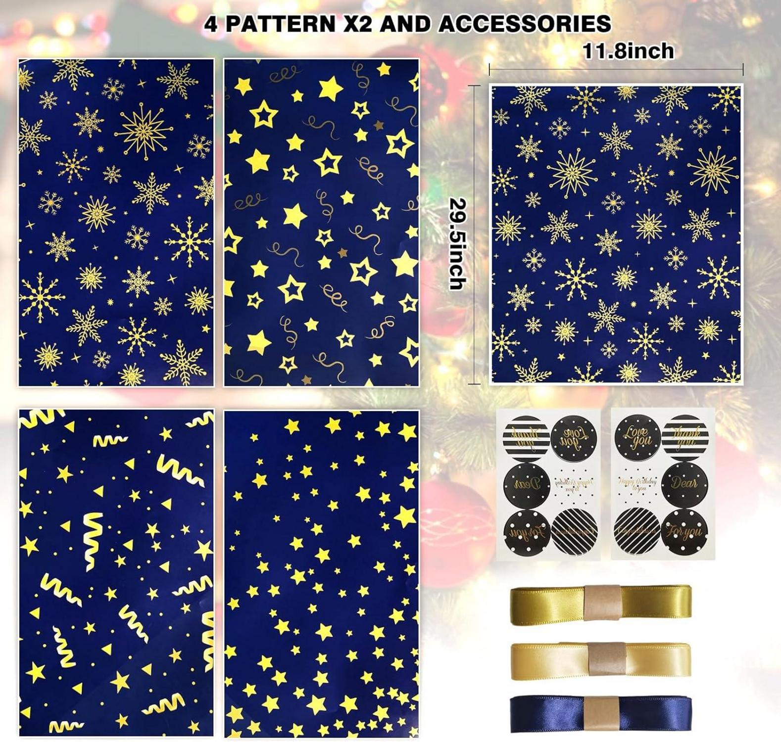 Geburtstag Geschenkpapier Dunkelblau Goldstreifen Jungen Set