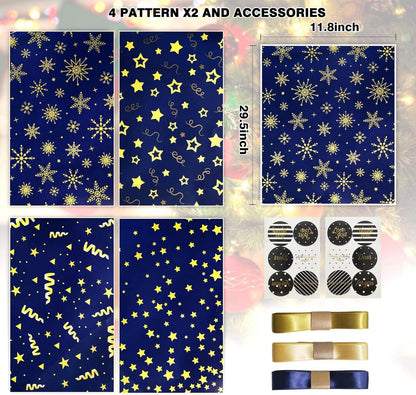 Geburtstag Geschenkpapier Dunkelblau Goldstreifen Jungen Set