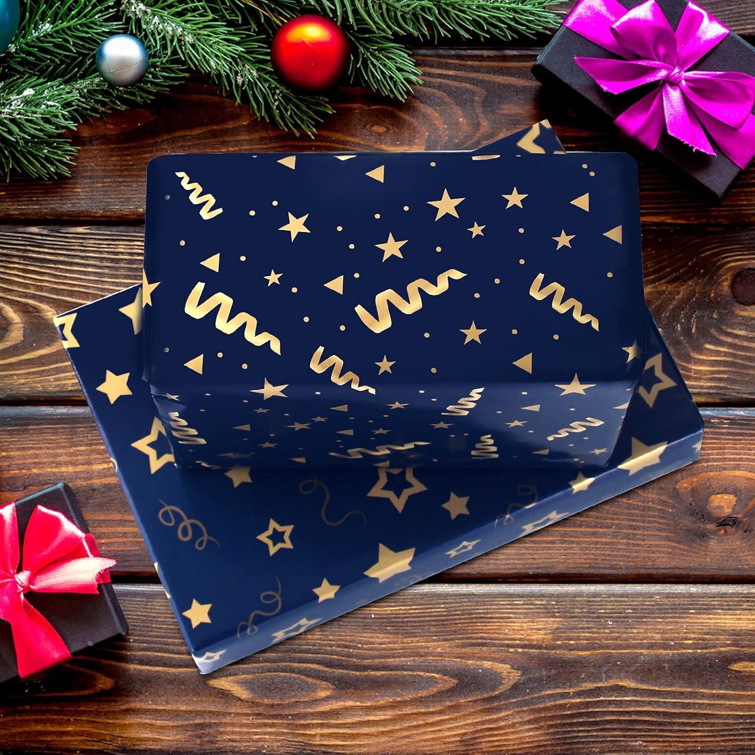 Blau Gold Streifen Geschenkpapier Set für Männer Jungen