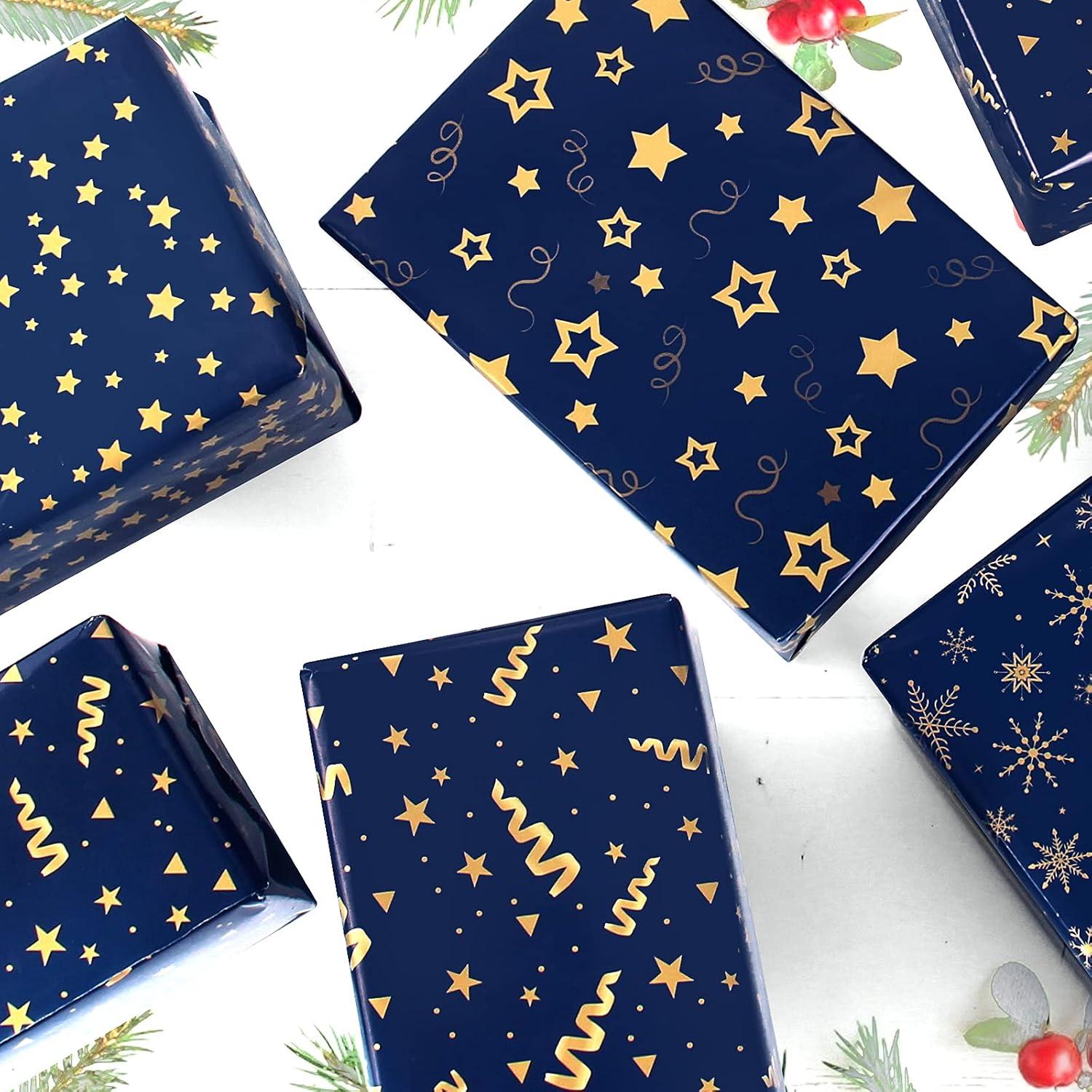 Geschenkpapier Dunkelblau Gold Streifen Blau Männer Set
