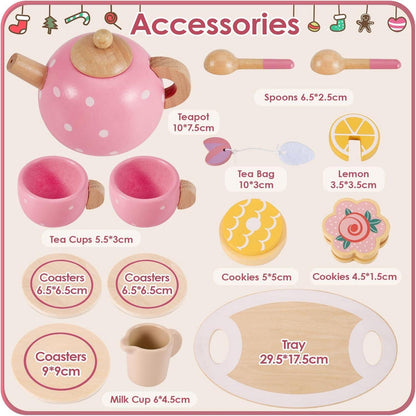 Holz Teeservice Kinder Spielküche Zubehör Tee Set Teeparty Rosa