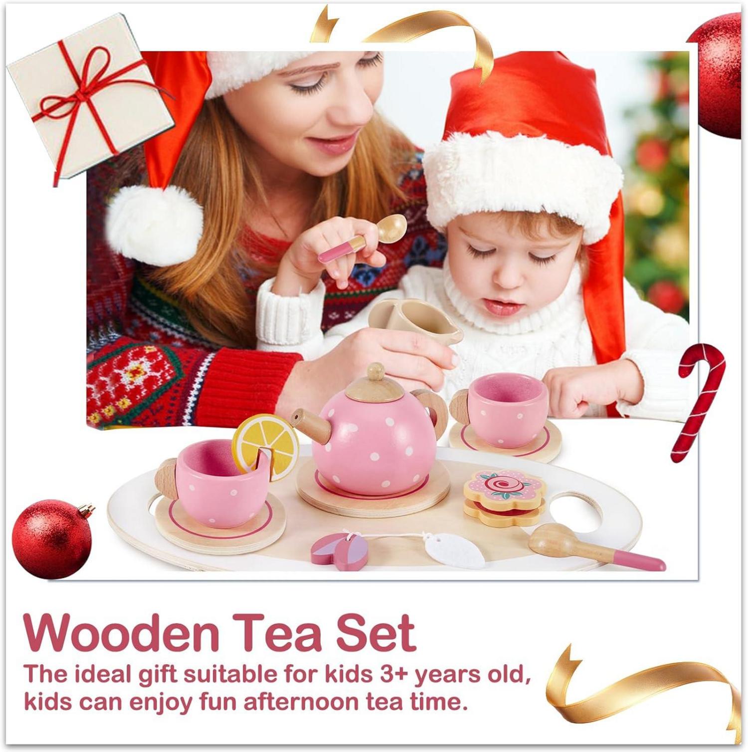 Teeservice Kinder Holz Spielküche Zubehör Tee Set Teeparty Mädchen