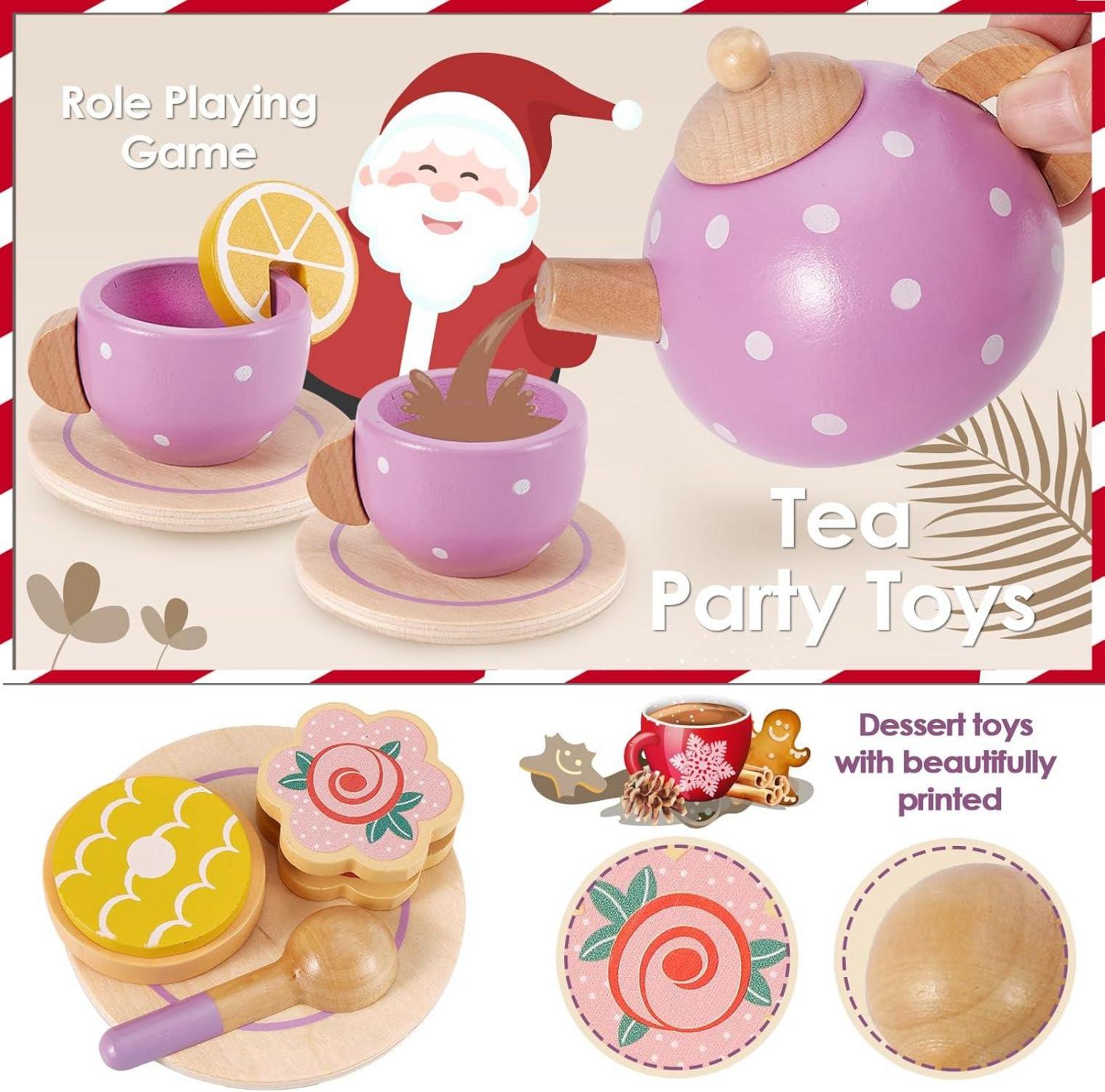 Holz Teeservice Set Kinderküche Zubehör Teeparty Spielzeug Jungen