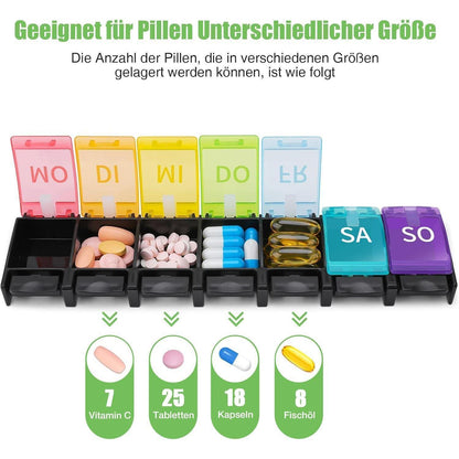 Tablettenbox 7 Tage Deutsch Pillendose Medikamentenbox