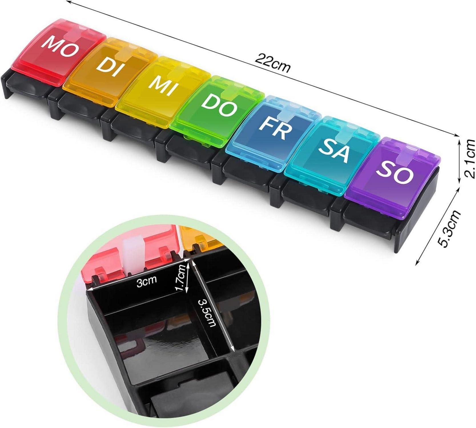 Tablettenbox 7 Tage Deutsch Pillendose Regenbogen Medikamentenbox