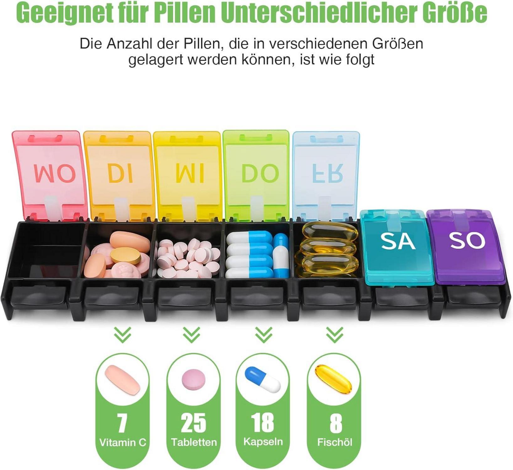 Tablettenbox 7 Tage Deutsch Regenbogen Medikamentenbox Tablettenbox Tablettendose