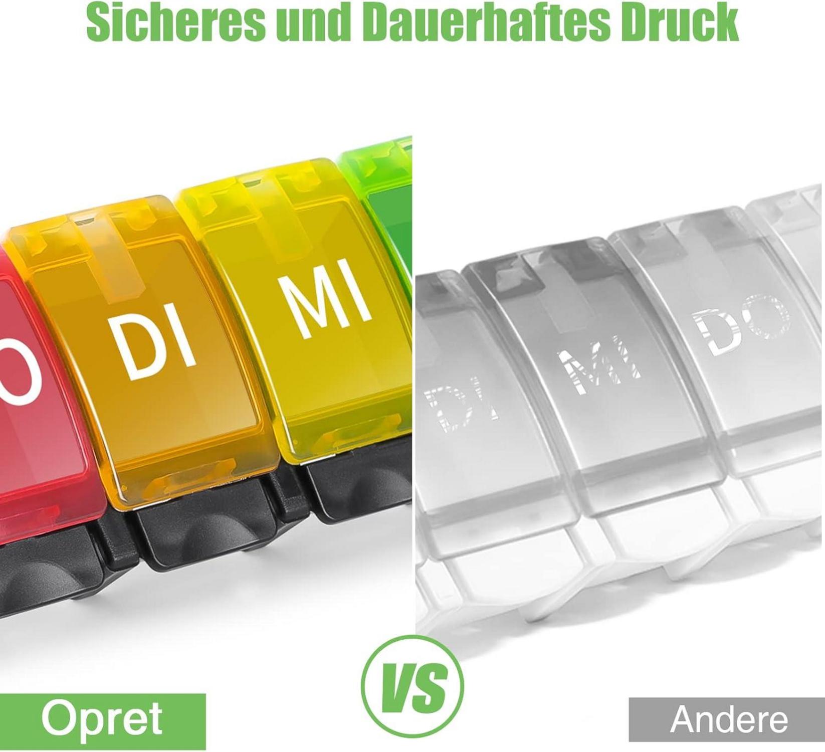 Tablettenbox 7 Tage Deutsch Pillendose Regenbogen Medikamentenbox