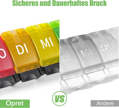Tablettenbox 7 Tage Deutsch Pillendose Regenbogen Medikamentenbox