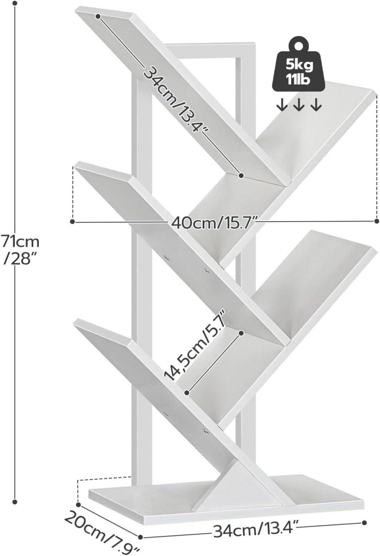Modernes Standregal Bücherregal Baumform 4 Ebenen Weiß 34x20x71 cm