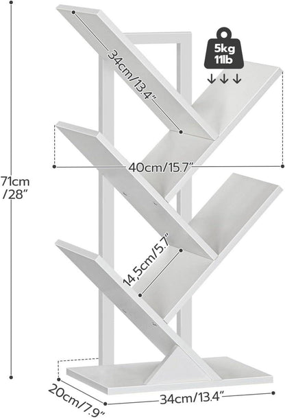 Modernes Standregal Bücherregal Baumform 4 Ebenen Weiß 34x20x71 cm