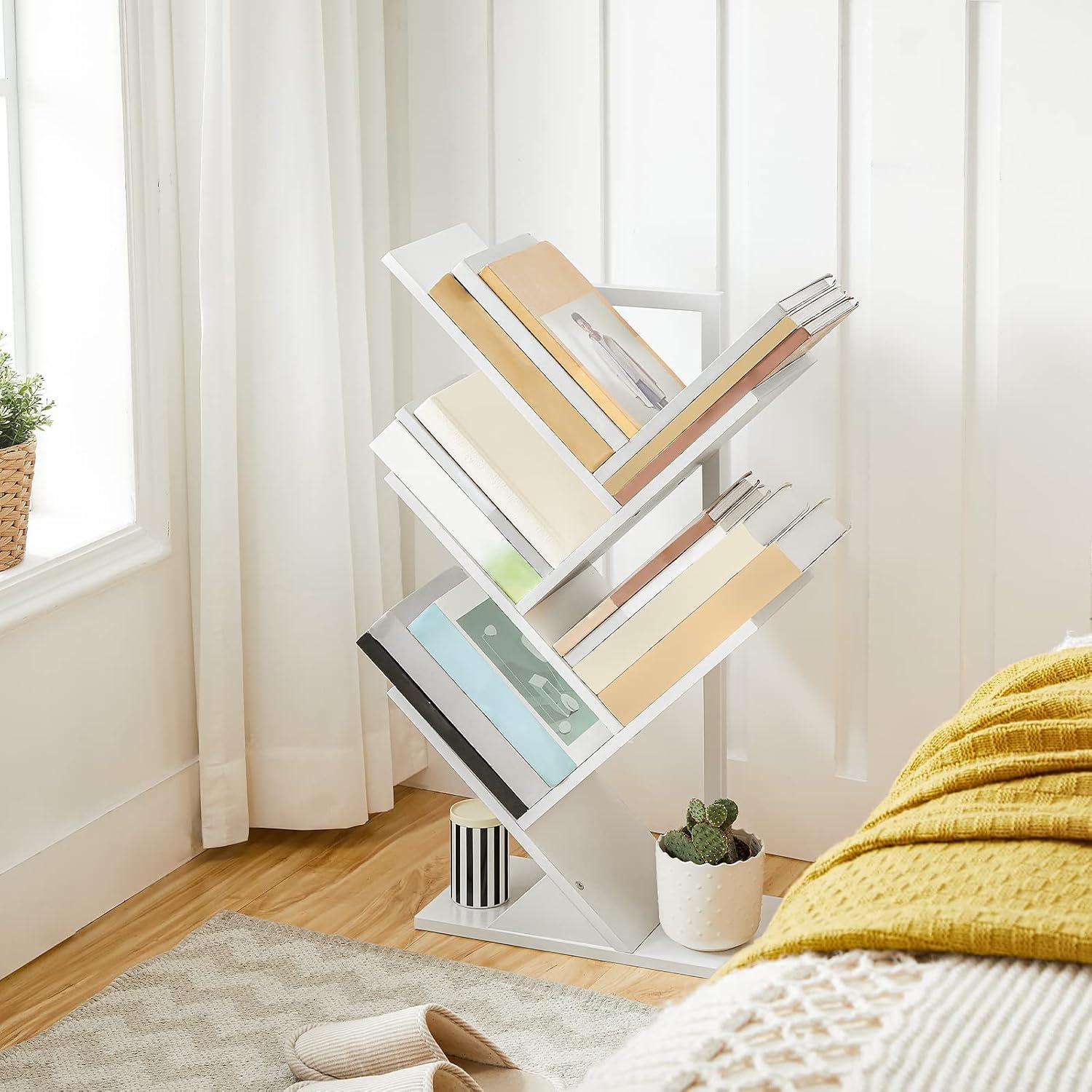HOOBRO Bücherregal Baumform weiß 4 Ebenen Wohnzimmer 34x20x71cm