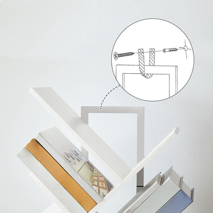HOOBRO Bücherregal Baumform weiß 4 Ebenen Wohnzimmer 34x20x71cm